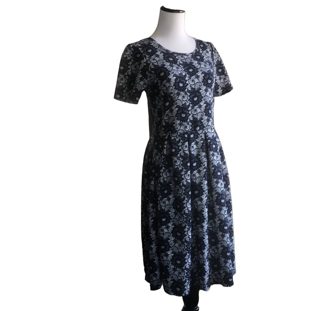 LuLaRoe Blue Floral Print Pleated Dress, Size M